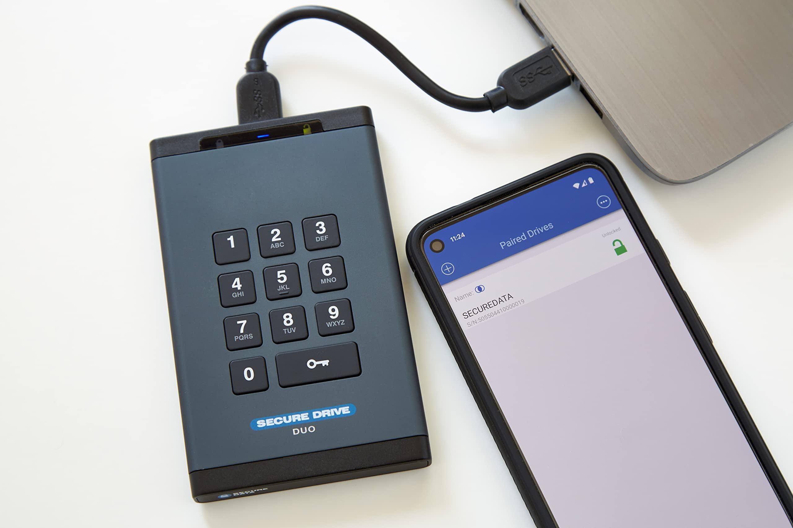 SecureData SecureData SecureDrive DUO (4TB) - HDD - FIPS-140-2 Level 3 Compliant TAA Compliant 256-Bit Hardware Encrypted External Portable Hard Drive USB 3.0 - Unlock via Mobile App or On-Board Keypad