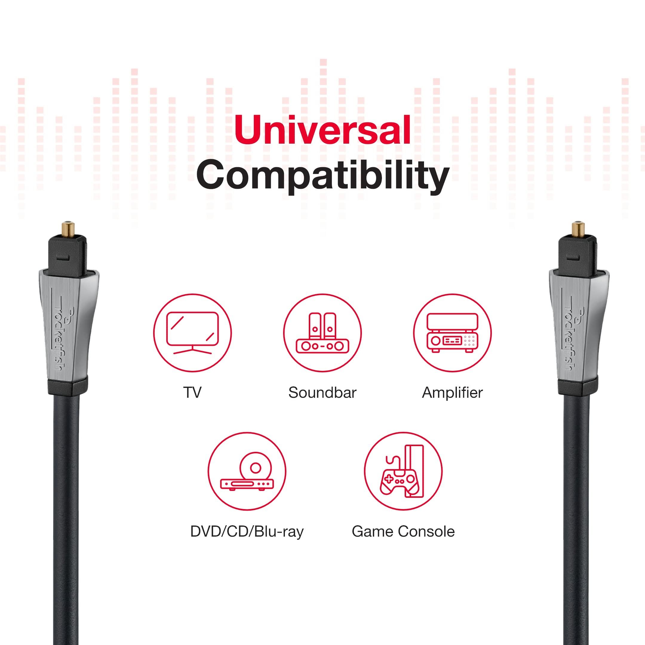 Rocketfish Rocketfish Toslink Optical Audio Cable - Fiber Optic Audio Cable for Home Theater & Sound System - Durable Cable Cord for Quality Audio - Black Optical Cable for TV & Soundbar - 12'