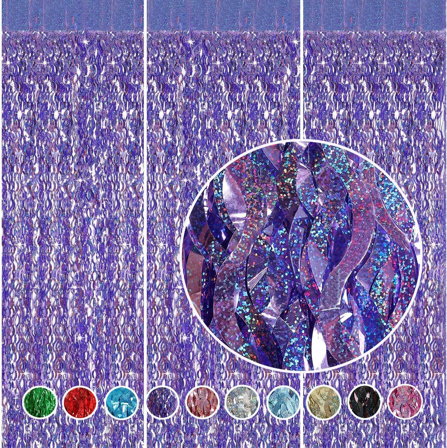 CYLMFC Purple Foil Fringe Curtains Party Decorations - CYLMFC 3 Pack 3.3 ft x 6.6 ft Foil Party Curtain for Hallowee Christmas Graduation Decor