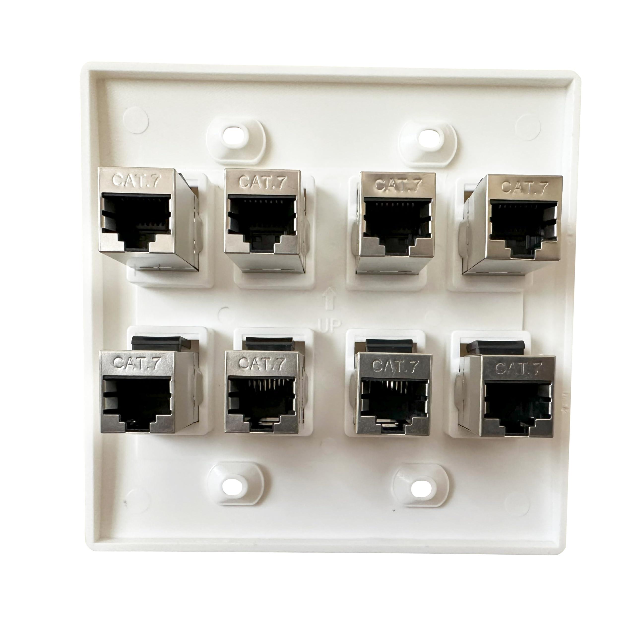 DIYTECH DIYTECH Cat7 Wall Plate - RJ45 Ethernet Wall Outlet, Female to Female Cat 7 Plate, for Network Setup - White (8 Port)