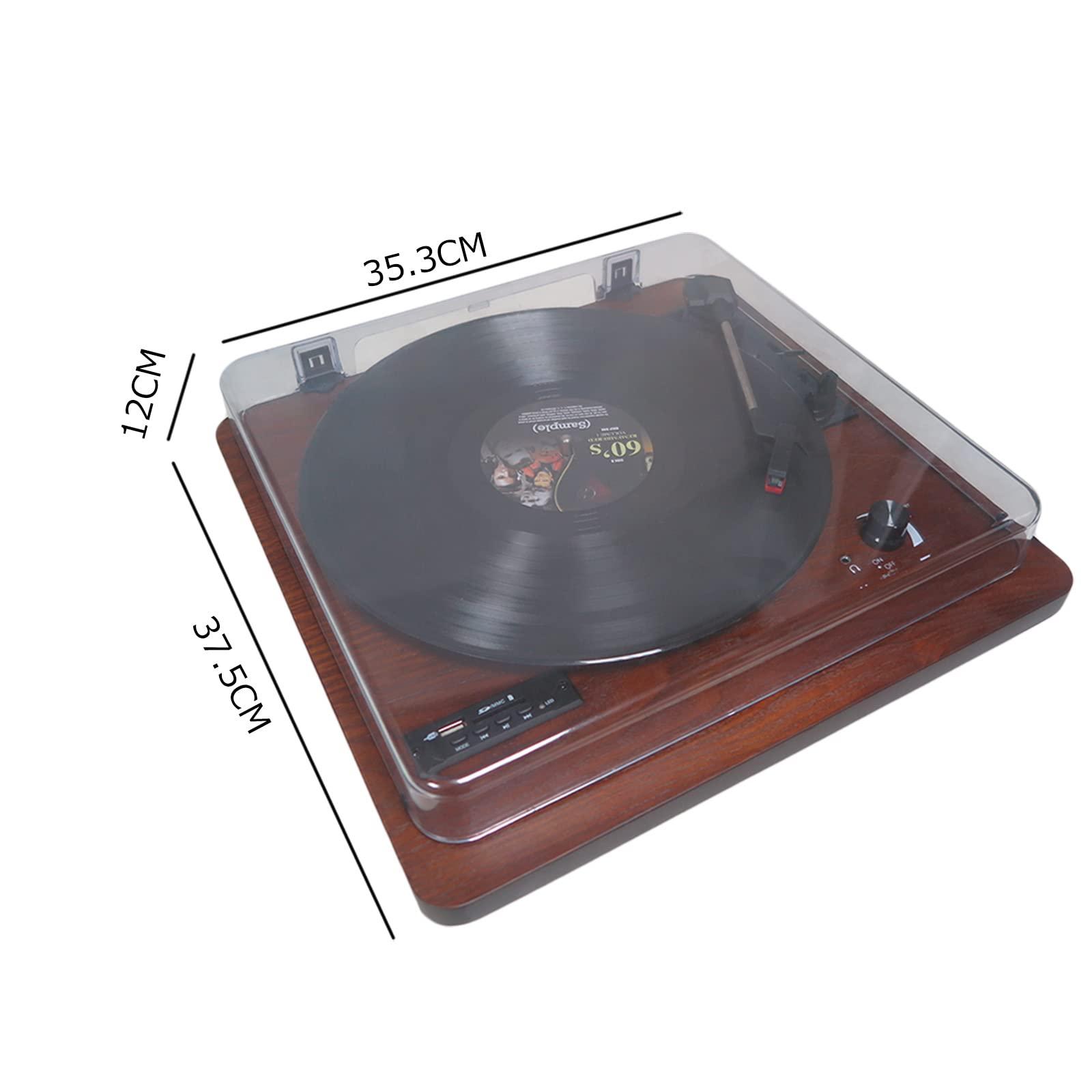 DLITIME Portable Record Player with Bluetooth Output/Input, USB/SD Play and Recording, FM Radio, 3-Speed Vintage Turntable with Speakers, AUX in, RCA Line Out, Earphone Jack, Dust Cover
