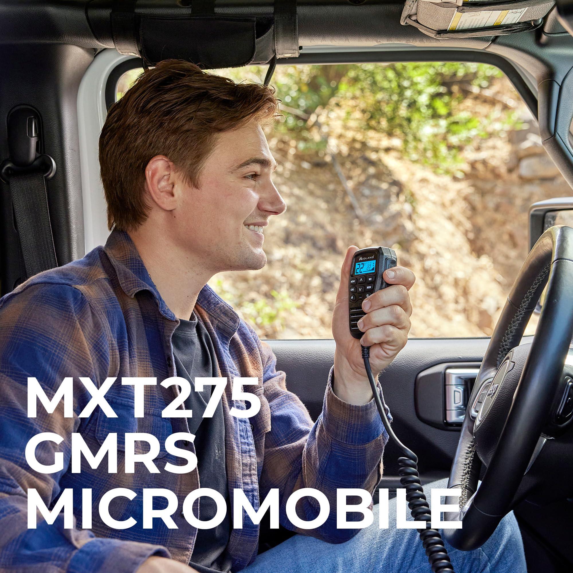 Midland Midland MXT275 Jeep Branded MicroMobile GMRS Radio 15 Watts Two-Way Radio with Integrated Control Microphone Overland Tractors Detachable External Magnetic Mount Antenna - 8 Repeater Channels