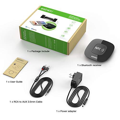 esinkin esinkin Bluetooth Receiver Wireless, NFC-Enabled Audio Adapter 4.0 for HD Home Stereo Music Streaming Sound System for 3.5mm (AUX and RCA)