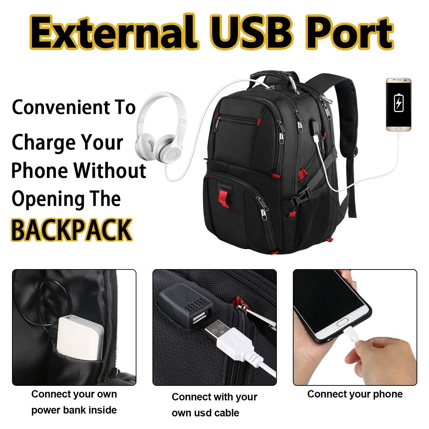 YOREPEK YOREPEK 18.4 Laptop Large Backpacks Fit Most 18 Inch Laptop with USB Charger Port,TSA Friendly Flight Approved Weekend Carry on Backpack with Luggage Strap for Men and Women, Black