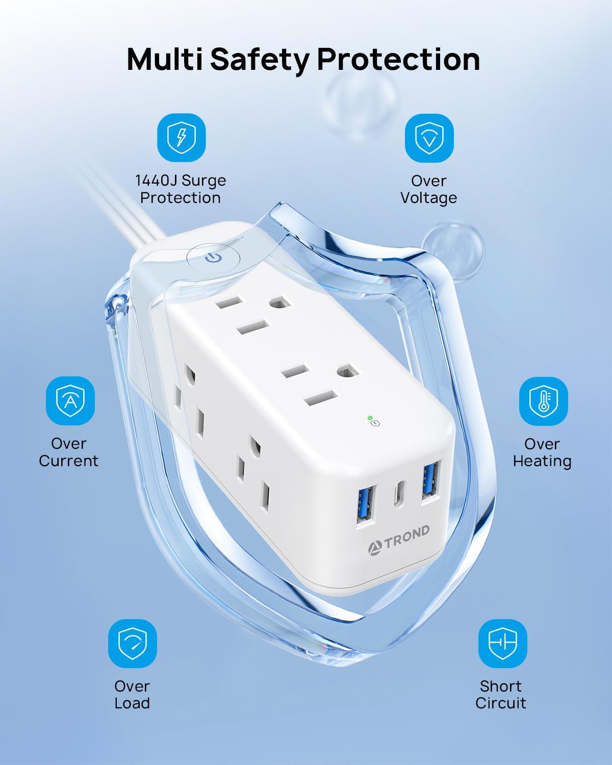 TROND TROND Flat Plug Power Strip & 360 Rotating Outlet Extender Surge Protector