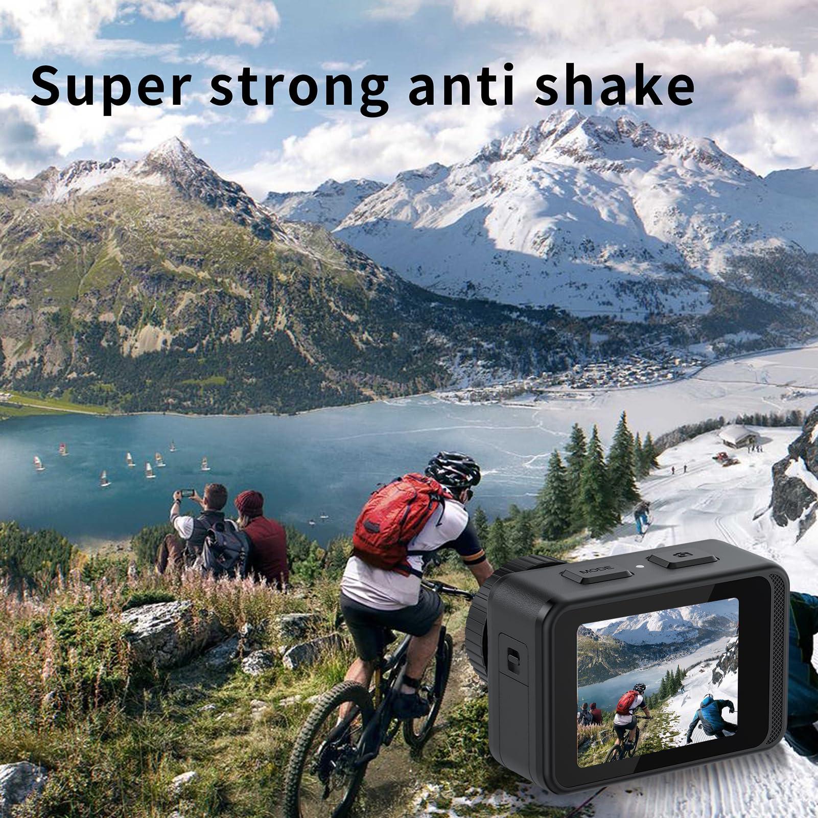 Andoer Andoer 4K 60FPS Action Camera 24MP WiFi Sports Camera 170Wide Angle Lens Dual Screen Touch Control Anti-Shake 21M/69ft Body Waterproof with Mounting Accessories Kit for Diving Surfing Skiing Cycling