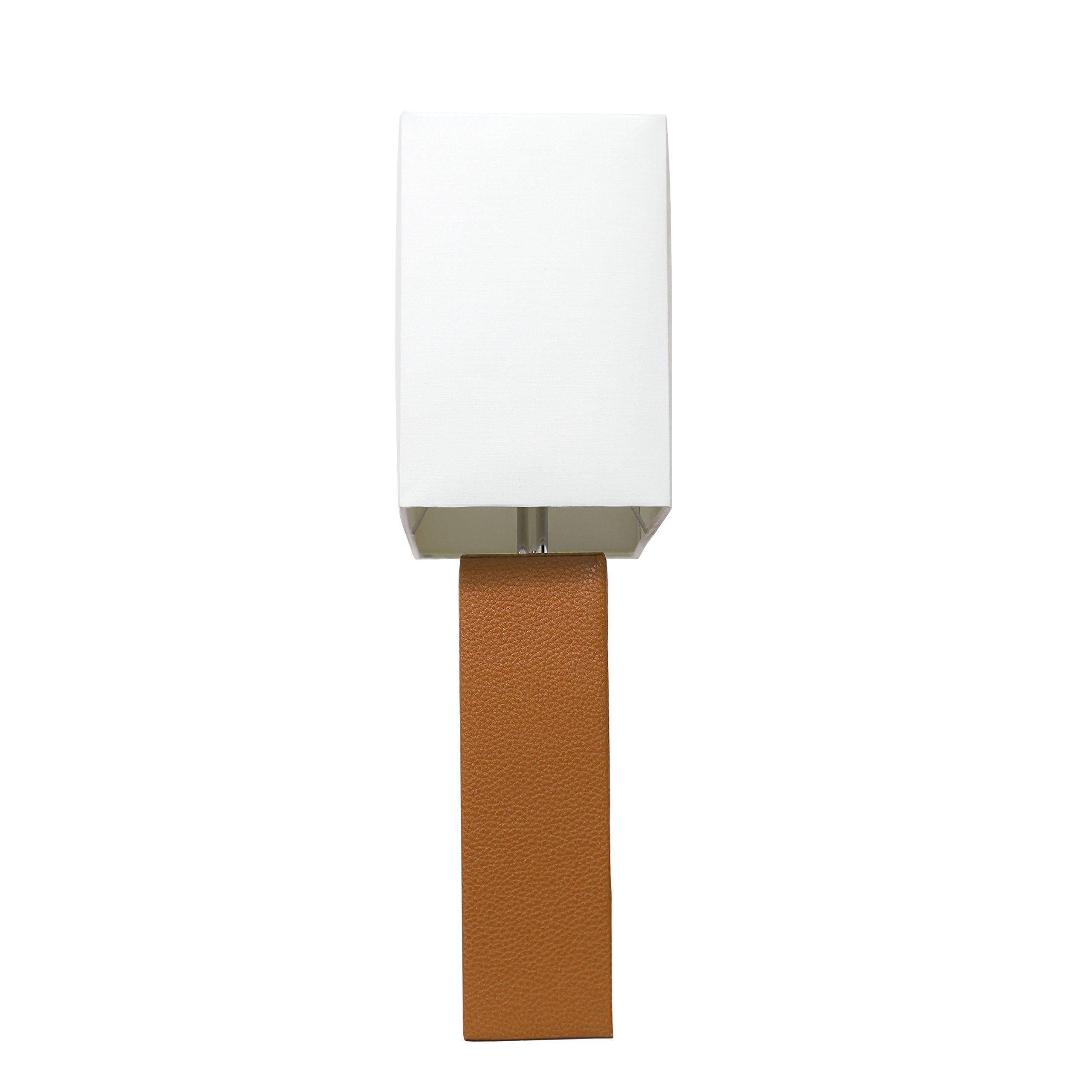 Elegant Designs Elegant Designs LT1025-TAN Modern Leather Table Lamp with White Fabric Shade, Tan (Pack of 1)