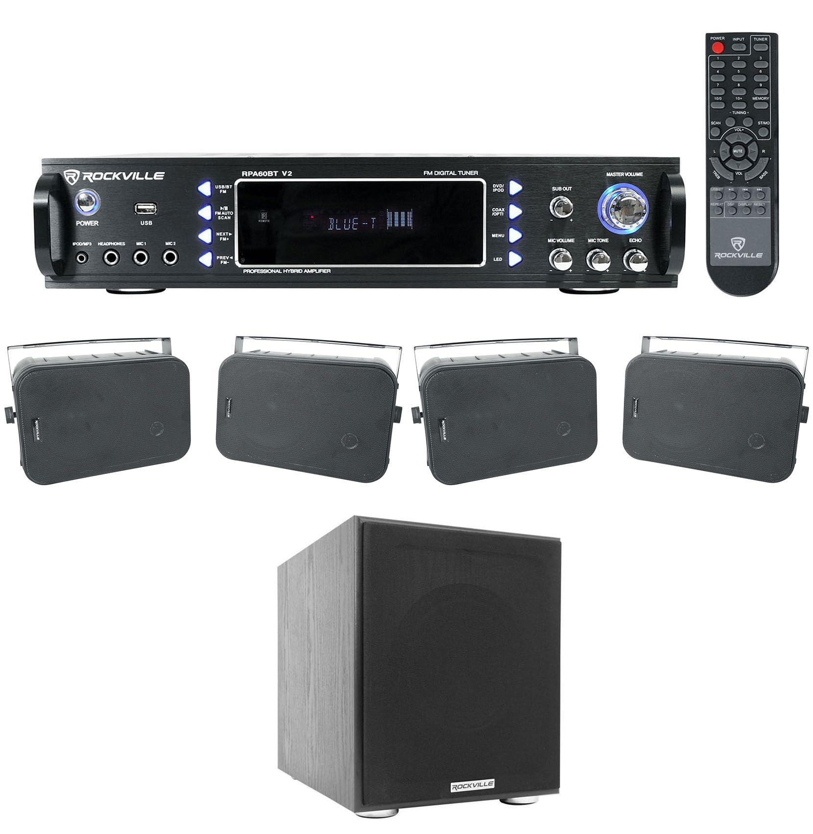 Rockville Rockville Bundle: (1) RPA60BT V2 1000 Watt 2-Ch USB Bluetooth Receiver Bundle with (1) Rock Shaker Subwoofer Sub & (2) HP65S-8 Black 6.5" Home Theater Speakers (4 Items)