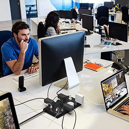 SUPERDANNY Power Strip, SUPERDANNY Surge Protector with 22 AC Outlets and 6 USB Charging Ports, 1875W/15A, 2100 Joules, 6.5Ft Flat Plug Heavy Duty Extension Cord for Home, Office, Dorm, Gaming Room, Black