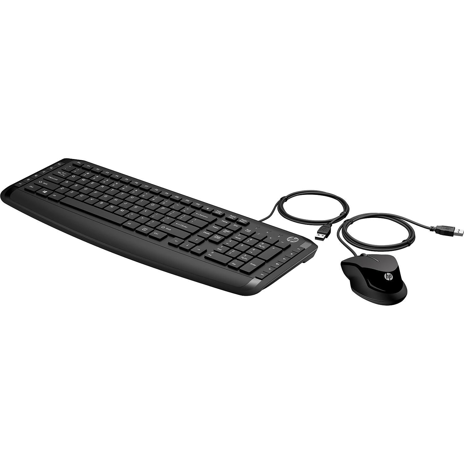 HP HP Pavilion Wired Keyboard and Mouse 200 (Black) - USB-A Plug-and-Play - Full-Sized Keyboard with Numeric Keypad, Enhanced F1-F12 Keys, & 12 Hotkeys - 1600 DPI Mouse - Windows Compatible (9DF28AA#ABL)