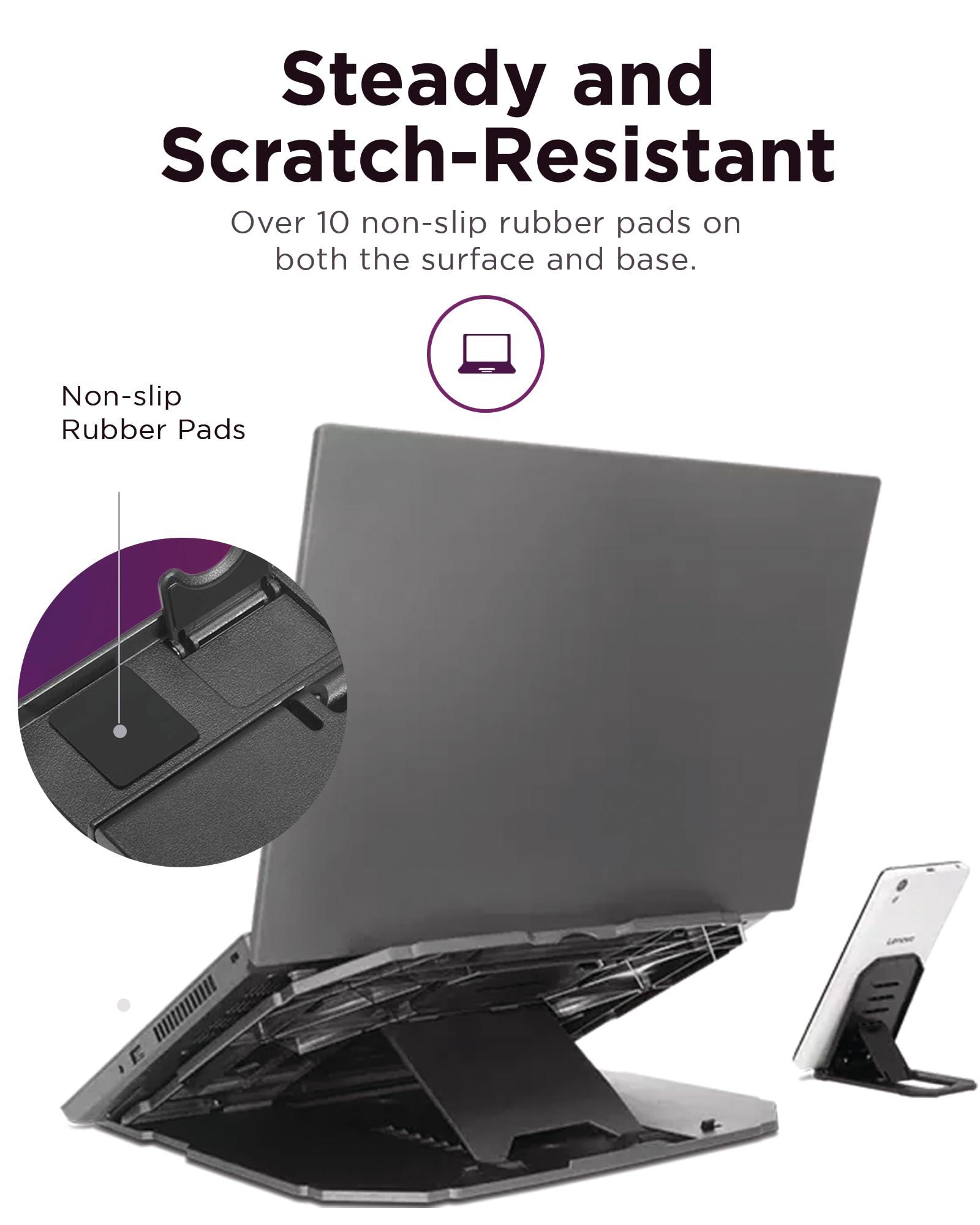 Lenovo Lenovo 2-in-1 Laptop Stand - Adjustable, Portable, Foldable, Ergonomic, Non-Slip, Compatible with Laptops up to 15" and Cell Phones, Ideal for Travel