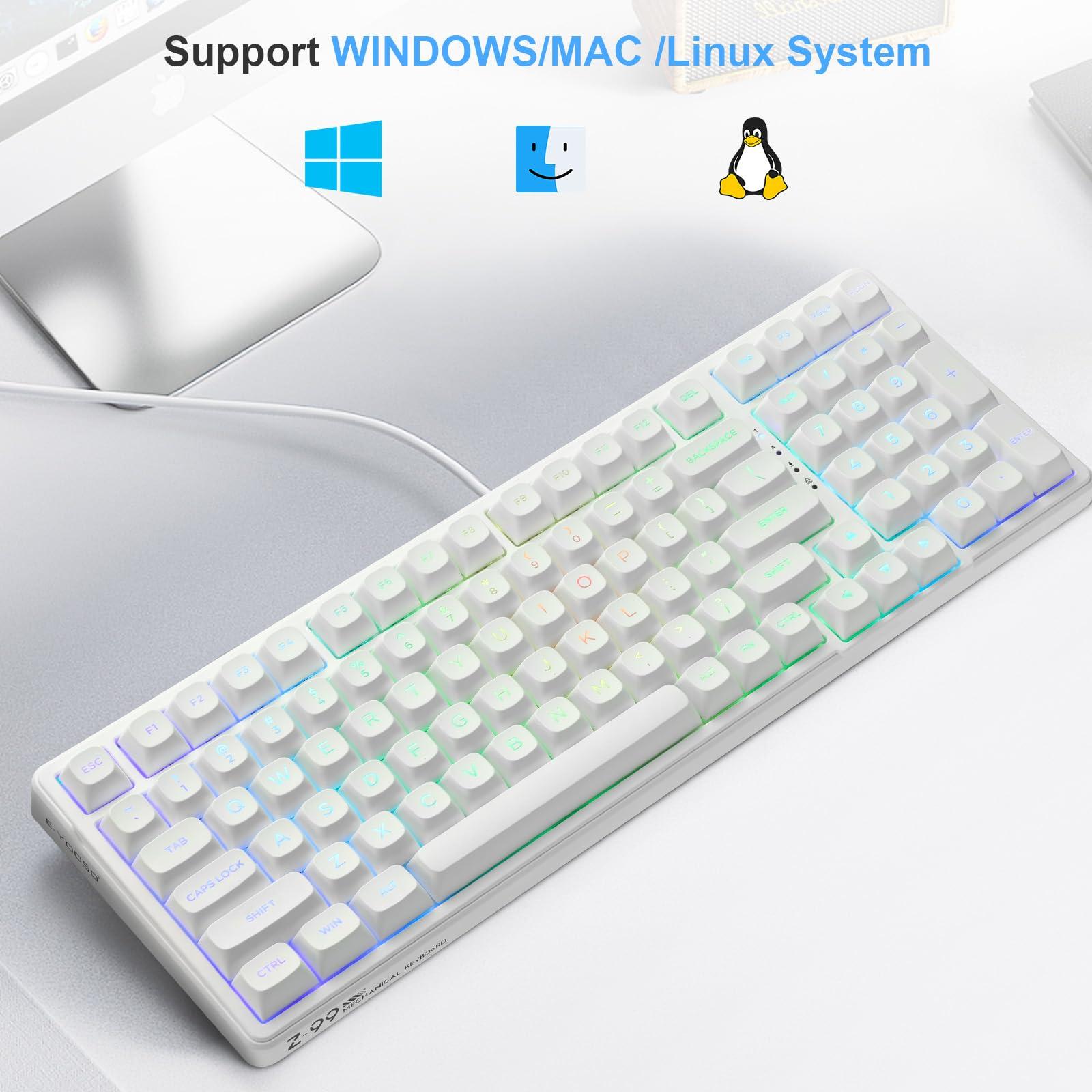 HUO JI HUO JI E-Yooso Creamy Mechanical Keyboard Wired, Hot Swappable, Pre-lubed Linear Switches, Gasket Structure with Sound Dampening Foam, RGB Backlit, 99 Keys Custom Gaming Keyboard for PC/Mac,White