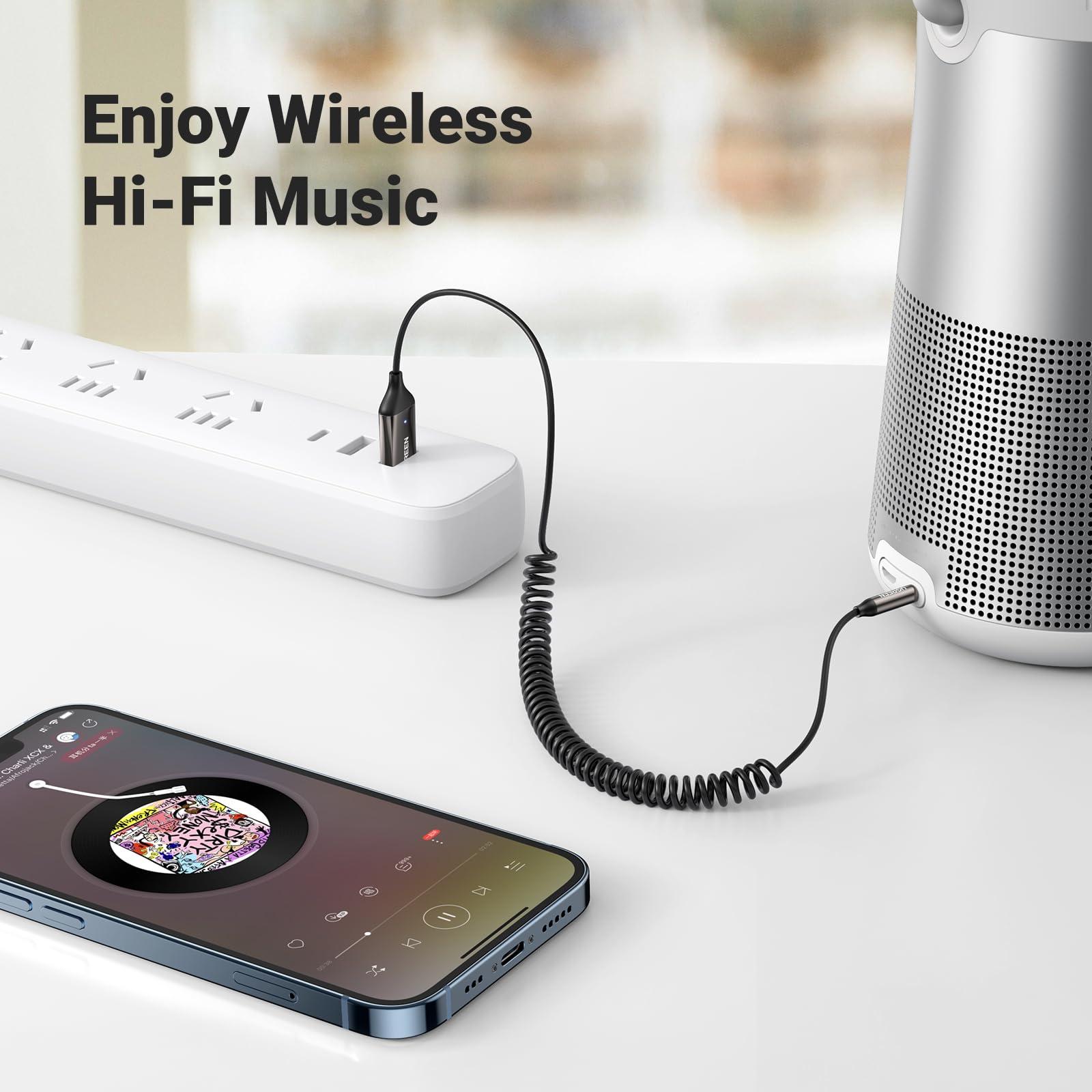 UGREEN UGREEN Aux to Bluetooth 5.4 Adapter 3.5mm Bluetooth Receiver for Car USB 2.0 to 3.5mm Jack Kit with Built-in Microphone Aux Input for Hands-Free Calls Compatible with Car Speaker and Home Audio