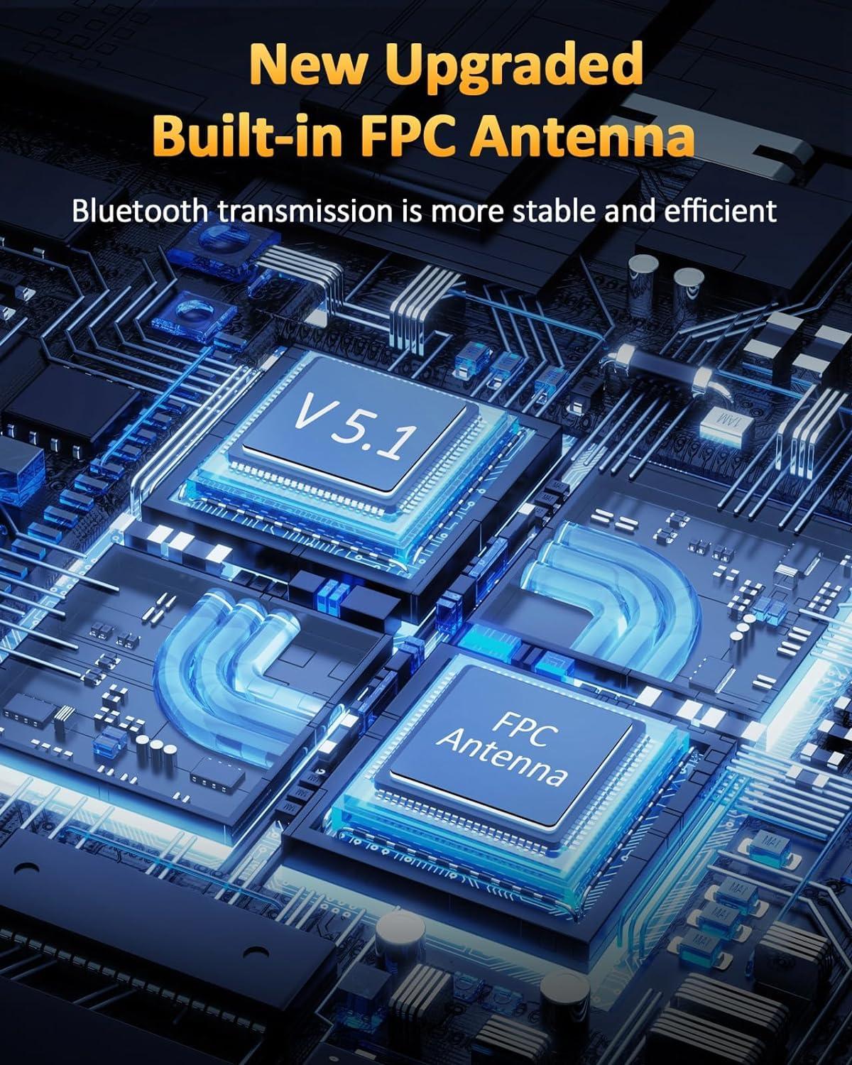 ZEXMTE ZEXMTE USB Bluetooth 5.1 Adapter for PC, 50m Long Range Bluetooth Adapter with FPC Antenna, Stable Signal, Bluetooth Dongle for Pc Desktop Laptop Windows 11/10/8 Plug & Play