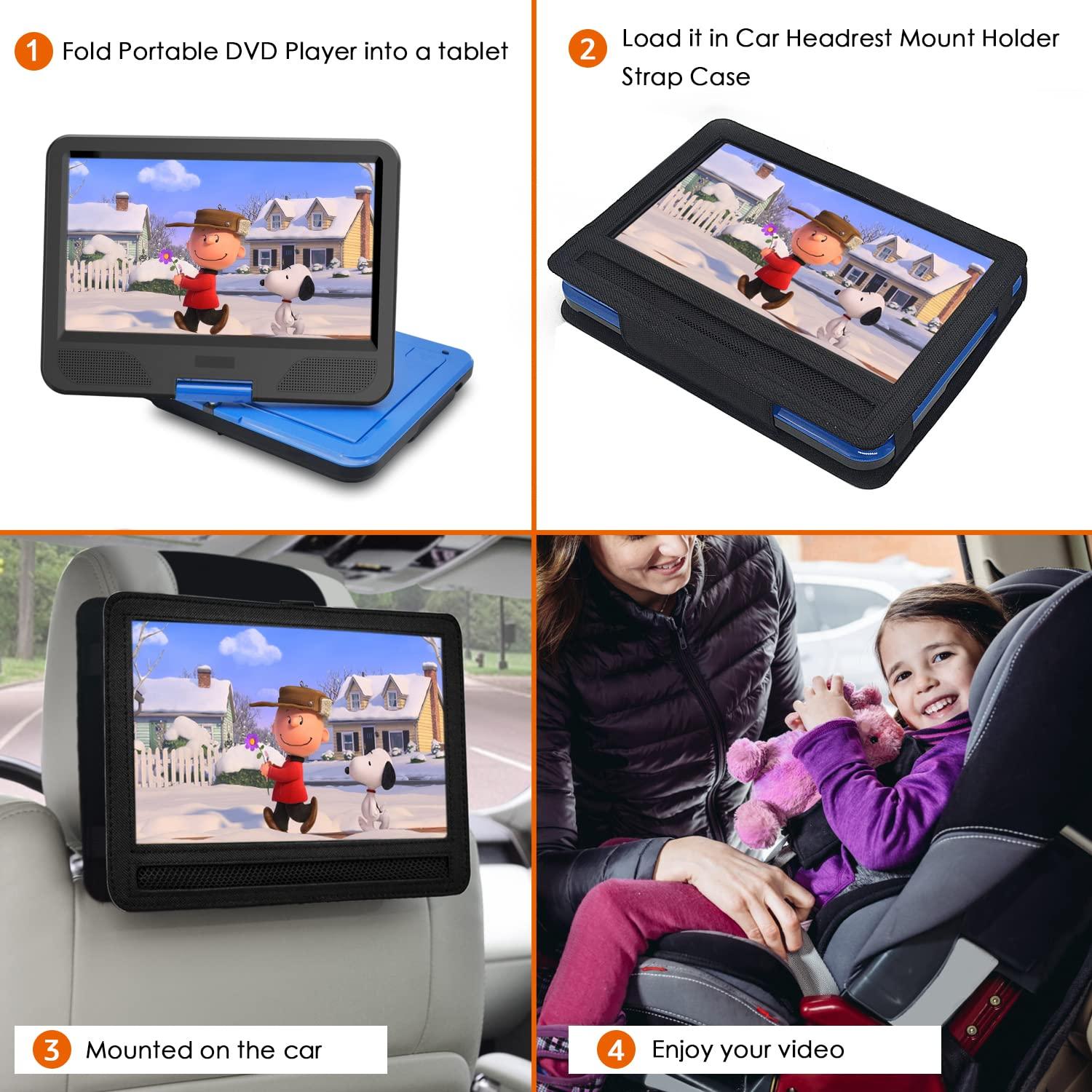 N\A Portable DVD Player Headrest Mount Holder Car Headrest Mount Holder Strap Case for Swivel & Flip Style Portable DVD Player with 10 inch to 10.5 inch Screen (XCZB-10)