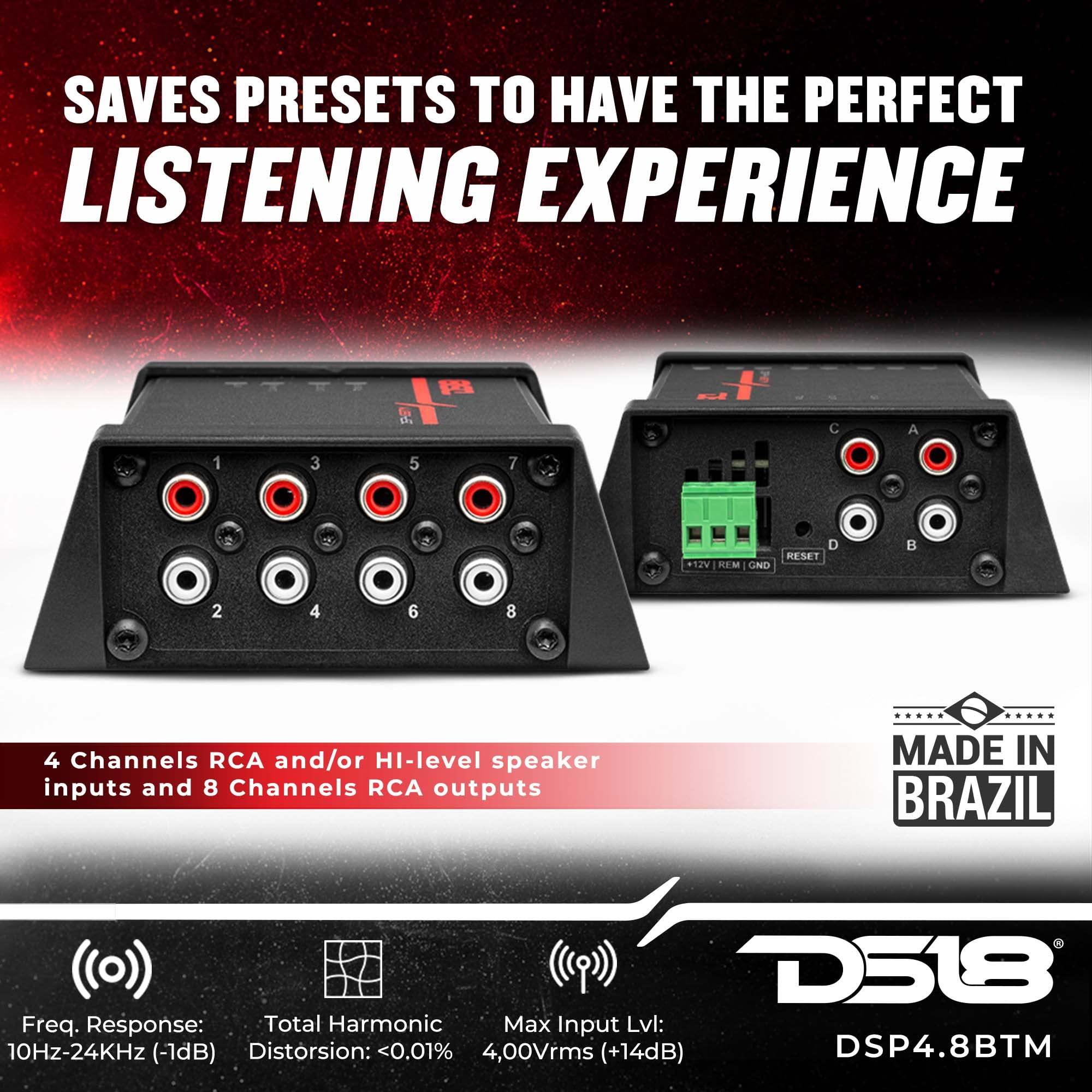 DS18 DS18 DSP4.8BTM 4-Channel in and 8-Channel Out Digital Sound Processor with Bluetooth Connectivity - Water Resistant