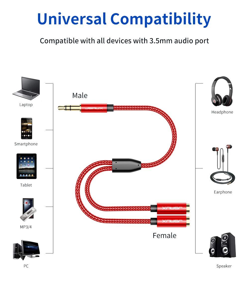 JSAUX JSAUX Headphone Splitter 3.5mm, Audio Splitter 2 Female to 1 Male, Dual Headphone Adapter Compatible with PS4, PS5, Xbox, Nintendo Switch, PC Gaming Headsets, Phone, Tablet, Laptop and More-Red
