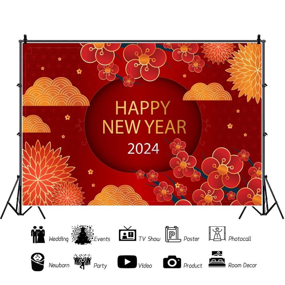 OERJU OERJU Happy Chinese New Year 2024 Backdrop Lunar New Year Backdrop Chinese Spring Festival Celebration Party Decorations Photography Background Chinese Style Dragon New Year Photo Backdrop 10x8ft