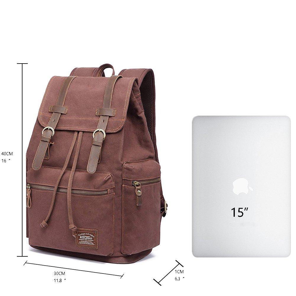 KAUKKO KAUKKO Vintage Casual Canvas and Leather Rucksack Backpack(FP702-1-COFFEE)