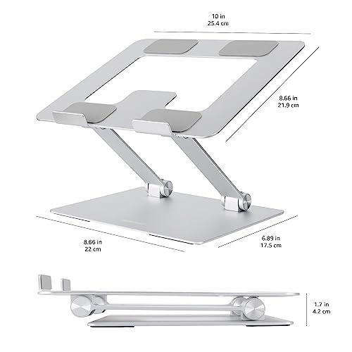 Amazon Basics Amazon Basics Ergonomic and Foldable Laptop Stand for Desk, Adjustable Riser, Fits all Laptops and Notebooks up to 17.3 Inch, 10 x 8.7 x 6 in, Silver