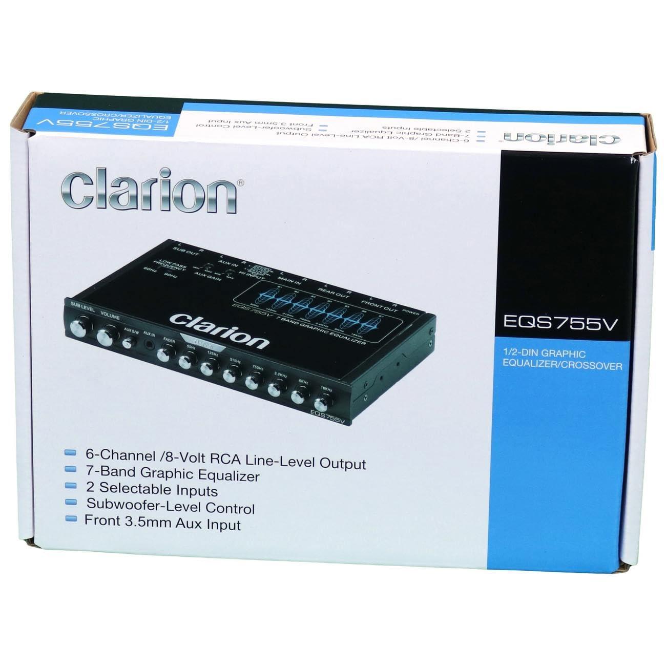 Clarion CLARION EQS755V 7-Band Car Audio 1/2-DIN Size Car Graphic Equalizer/Crossover with Front 3.5mm Auxiliary Input, Rear RCA Auxiliary Input and High Level Speaker Inputs