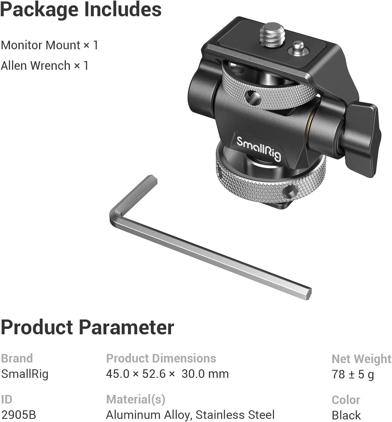 SMALLRIG SMALLRIG Field Monitor Mount Monitor Holder Swivel and Tilt Adjustable with Cold Shoe Mount for 5\" and 7\" Monitor - 2905