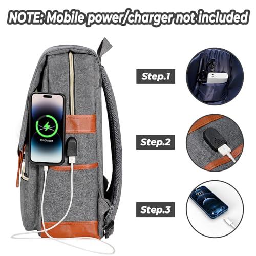 Ronyes Ronyes Vintage Laptop Backpack for Women Men,15.6 inch Bookbag Casual Daypack with USB Charging Port for College Work, Grey Backpacks