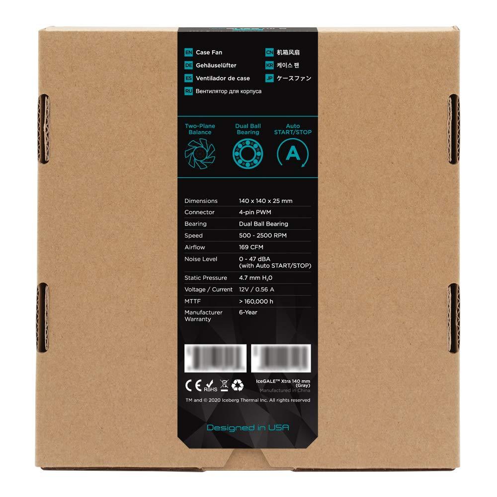 IceGALE Iceberg Thermal IceGALE Xtra 140mm PWM Ball Bearing High Performance Case Fan ((2-Pack) Gray)