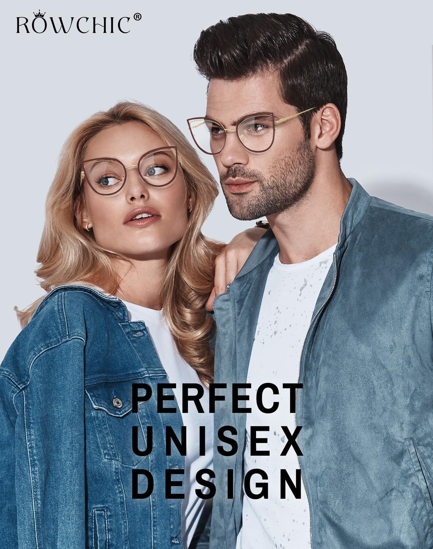 ROWCHIC ROWCHIC Blue Light Blocking Glasses for Women Stylish Cat Eye Metal Frame Anti Eyestrain UV Eyewear Brown Gold