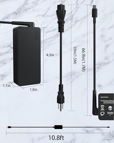 HBONY 65W 45W USB C Laptop Charger for Lenovo Type C Computer Power Adapter Cord - Thinkpad X1 Carbon T480 T490 T480s T490s T580 T590 T14 T16, Yoga 7i C740 C940 C930 920 C630 730 720,Chromebook Replacement