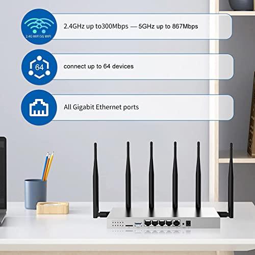Wiflyer Wiflyer WG3526 4G LTE Router | AC1200Mbps Dual Band CAT4 Wireless Router with Metal Case and Detachable 6×5dBi Antennas| Gigabit Ethernet with TF Card Slot & USB3.0 Port & SIM Card Slot