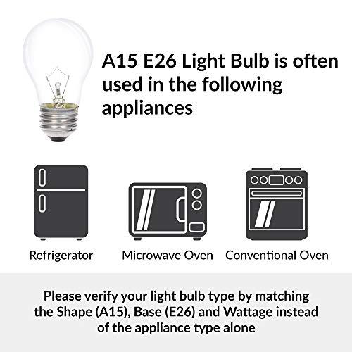 Simba Lighting Simba Lighting Appliance Light Bulb A15 40W (6 Pack) Incandescent Mini-Standard Shape with E26 Standard Medium Screw Base for Refrigerators, Ovens, 110V 120V 130V, Dimmable, 2700K Warm White