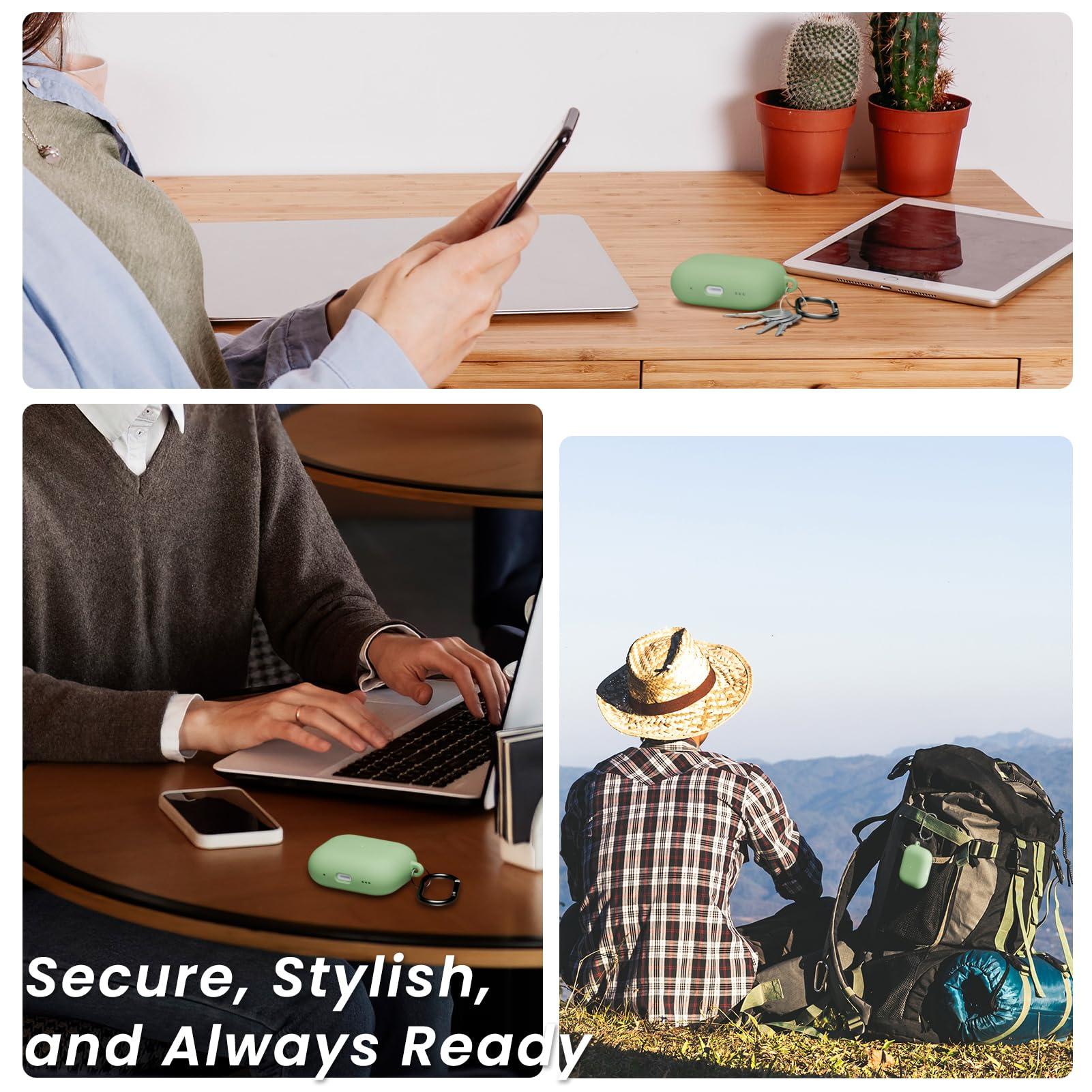 ORNARTO ORNARTO for Airpods Pro 2nd/1st Generation Case with Cleaner Pen, Eartips Cover, Full Protective Soft Silicone for AirPods Pro Case 2022/2019 with Keychain, Front LED Visible Skin Cover-Pistachio