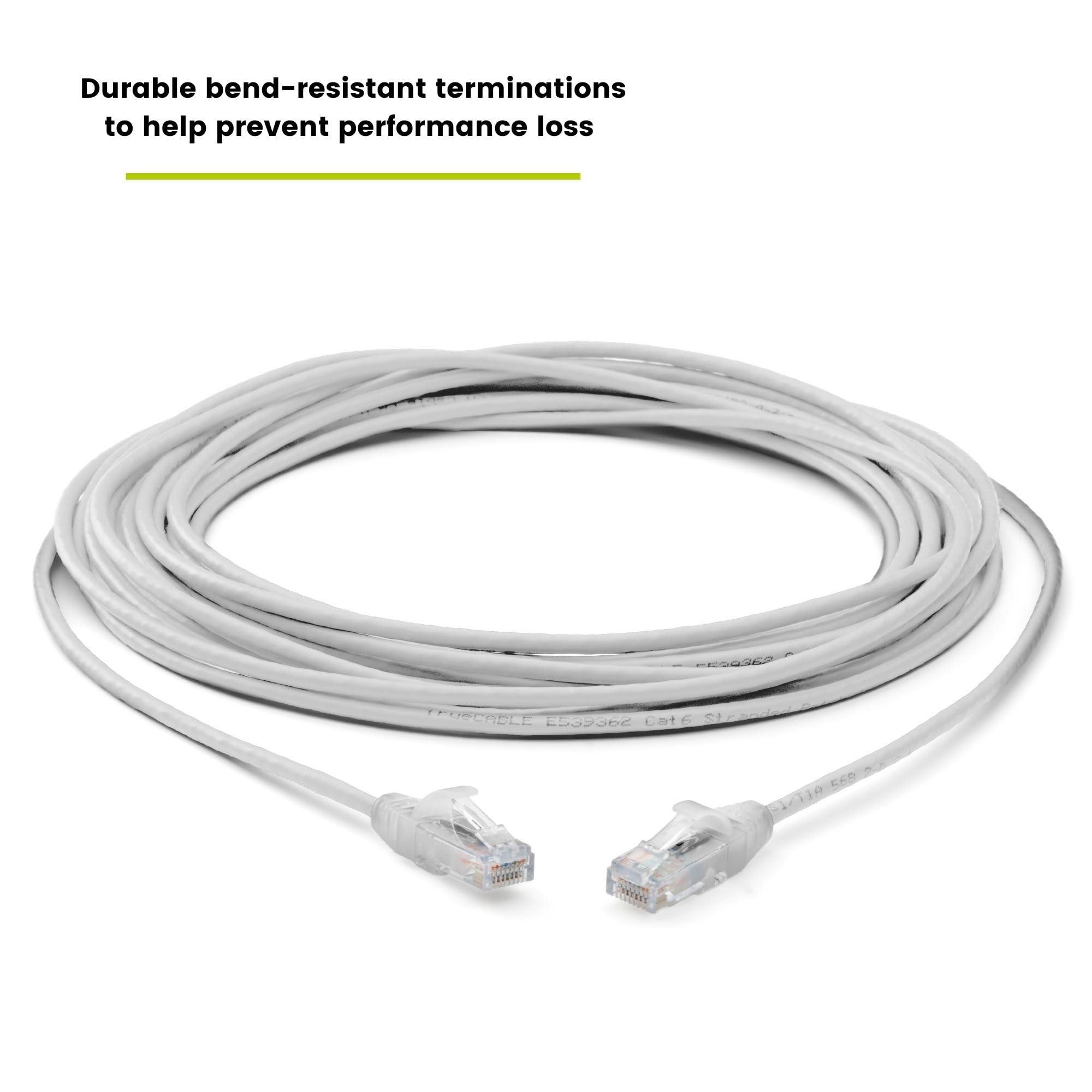 TRUE CABLE trueCABLE Cat6 Component Rated Patch Cable, Unshielded U/UTP, CM Rated, UL Listed, PoE++, 28AWG 4/PR, White, 25ft, 1 Pack