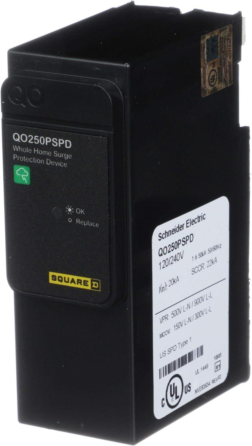 Schneider Electric Square D - QO250PSPD QO Whole House Surge Protection Device, 50kA, 120/240V, 1-Phase, No Wiring, Plug-On Neutral
