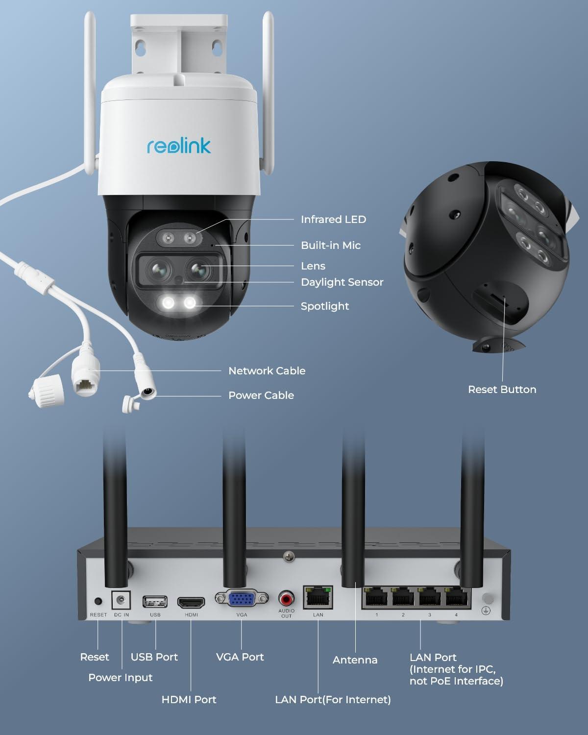 REOLINK REOLINK 4K PTZ Camera System, 3pcs Dual-Lens PTZ WiFi Camera with 6X Hybrid Zoom, 1pc 12CH WiFi NVR with 2TB HDD Pre-Installed