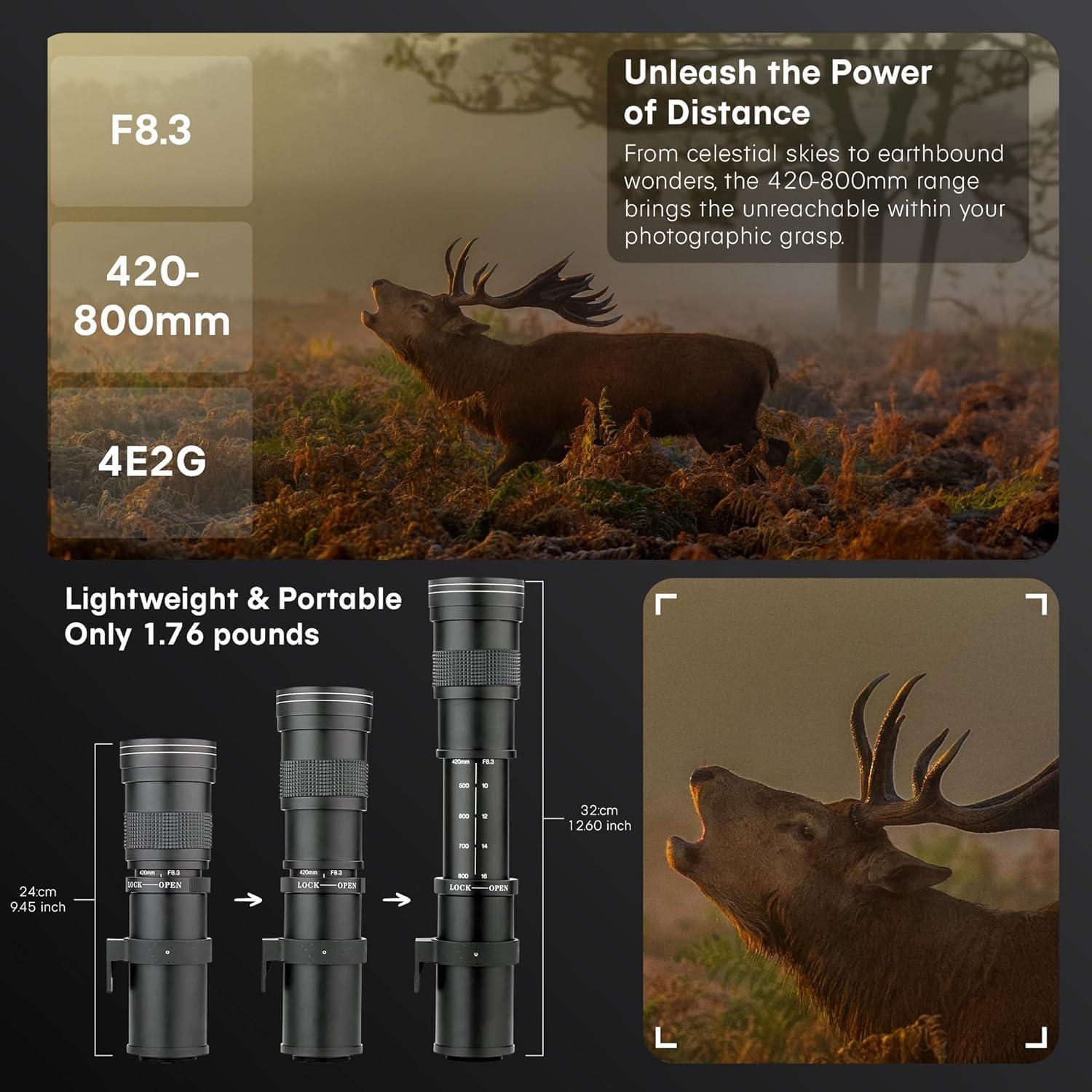 COMMANDER OPTICS COMMANDER OPTICS 420-800mm f/8.3 Manual Telephoto Zoom Lens for Nikon D500,D600,D610,D700,D750,D800,D810,D850,D3400,D5000, D5100,D7100,| Camera Lens