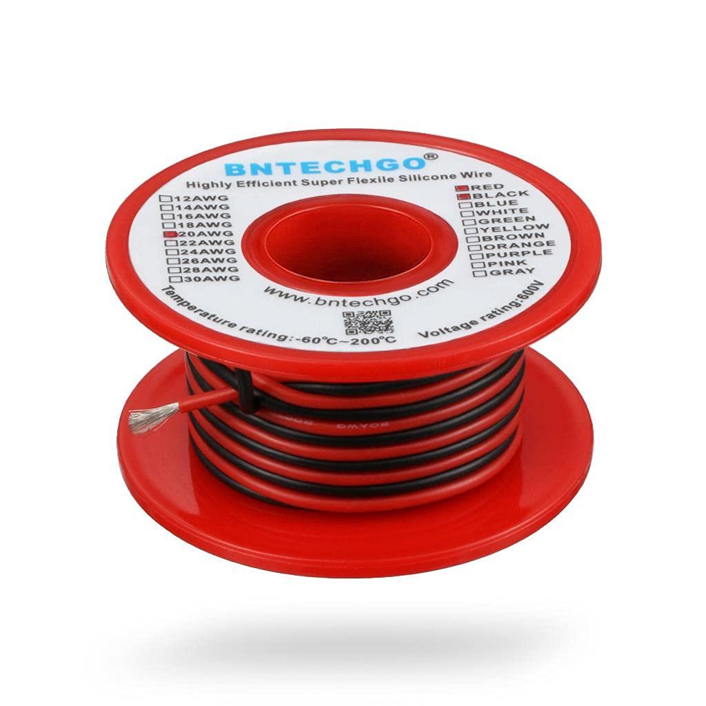 BNTECHGO BNTECHGO 20 Gauge Silicone Wire Spool Red and Black Each 25ft 2 Separate Wires Flexible 20 AWG Stranded Tinned Copper Wire