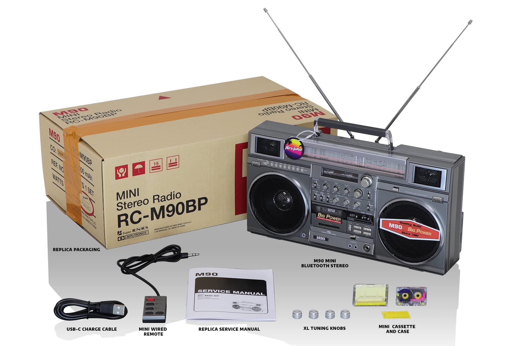 New Wave Toys New Wave Toys M90 MINI Blaster Replica Boombox Portable Wireless Speaker, 30W Dual 3" Speakers, 40 Hour Playtime, 5.1 Bluetooth, AM/FM Tuner with Telescoping Antennas, On Board Controls & Wired Remote