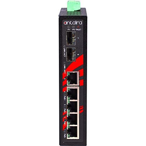 Antaira Technologies Antaira LNP-0702C-SFP-T Industrial-Grade 7-Port PoE Unmanaged Gigabit Ethernet Switch, 2 SFPs, DIN-Rail Mount, -40 to 75°C Operating Temperature, Redundant 48 to 55 VDC Power Input, 5-Year Warranty