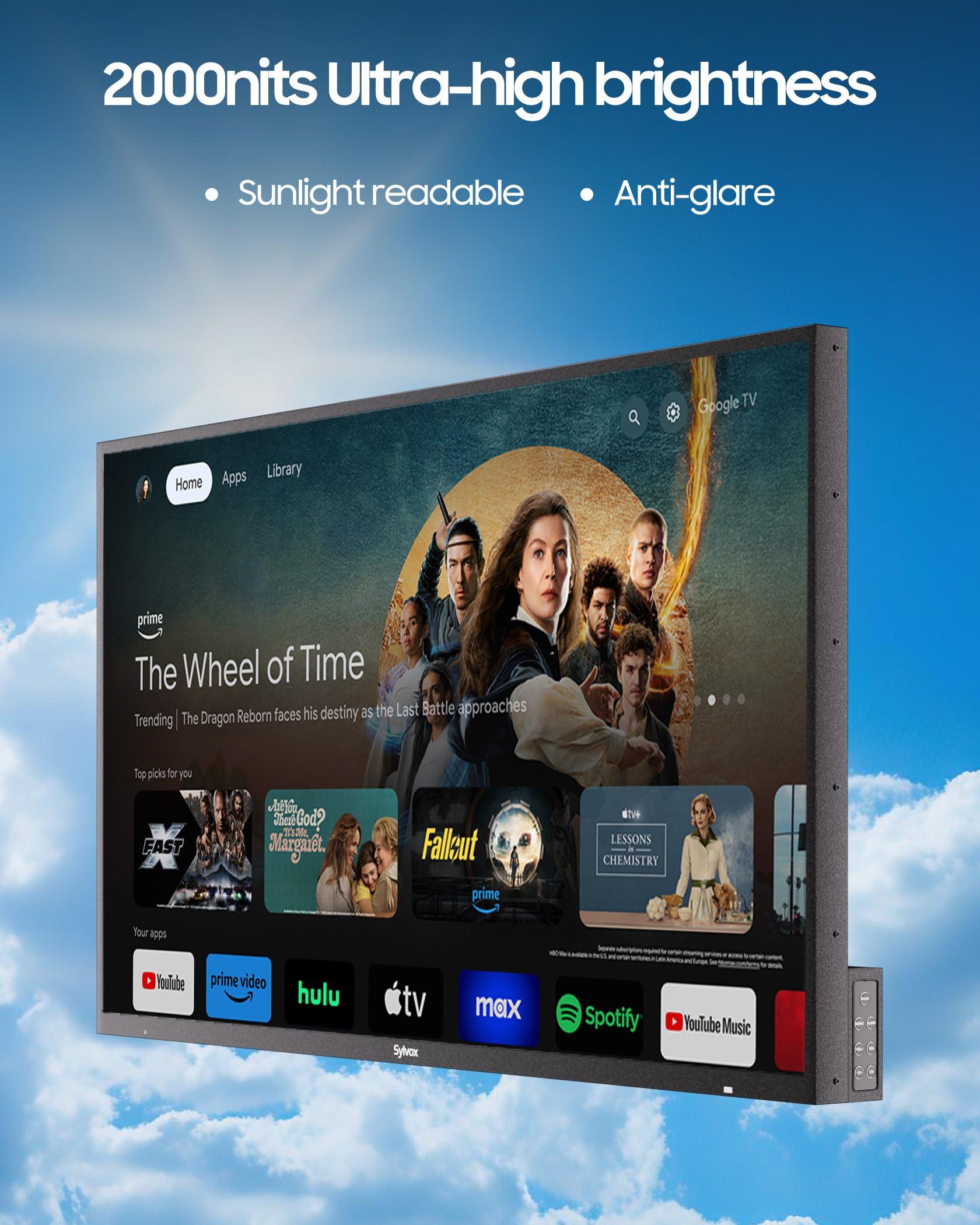 SYLVOX SYLVOX Outdoor TV, 43 inch 2000 Nit High Brightness Smart Outdoor TV, 4K Sunlight Readable Display, IP55 Waterproof, Smart TV for Outdoor Households or Commercial Places (Pool Pro 2.0/2024)