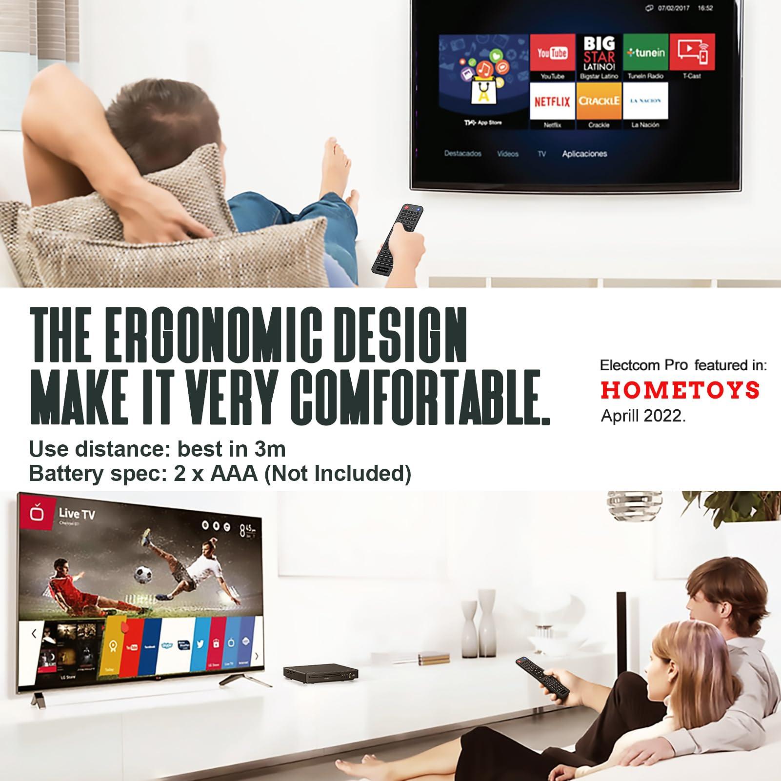 ELECTCOM PRO DVD Players for Smart TV with HDMI, DVD Players That Play All Regions, Simple DVD Player for Elderly, CD Player for Home Stereo System - Black