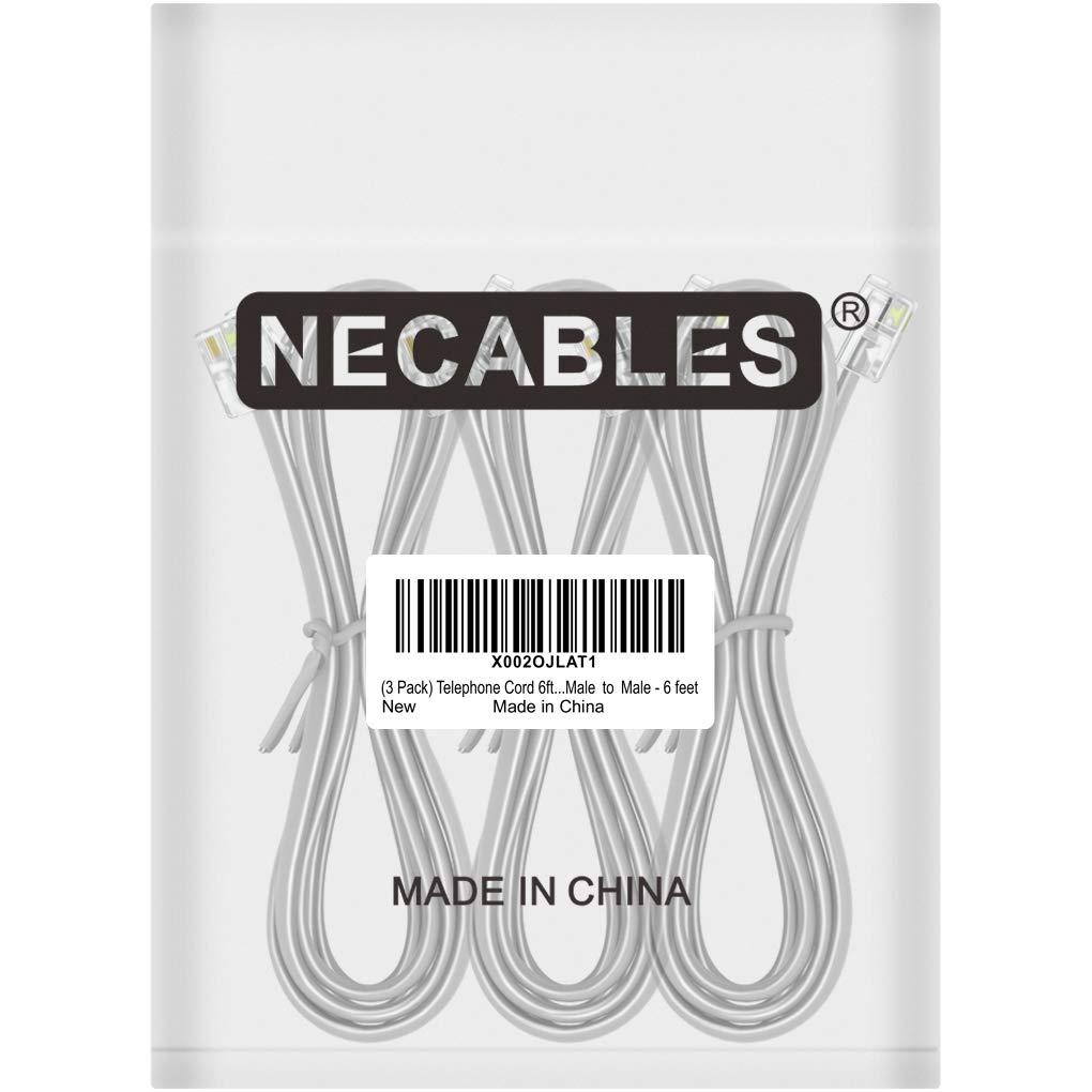 NECABLES NECABLES 3Pack Phone Cord 6ft Telephone Cord Phone Line Cord RJ11 6P4C Male to Male for Landline Phone and Fax - 6 Feet
