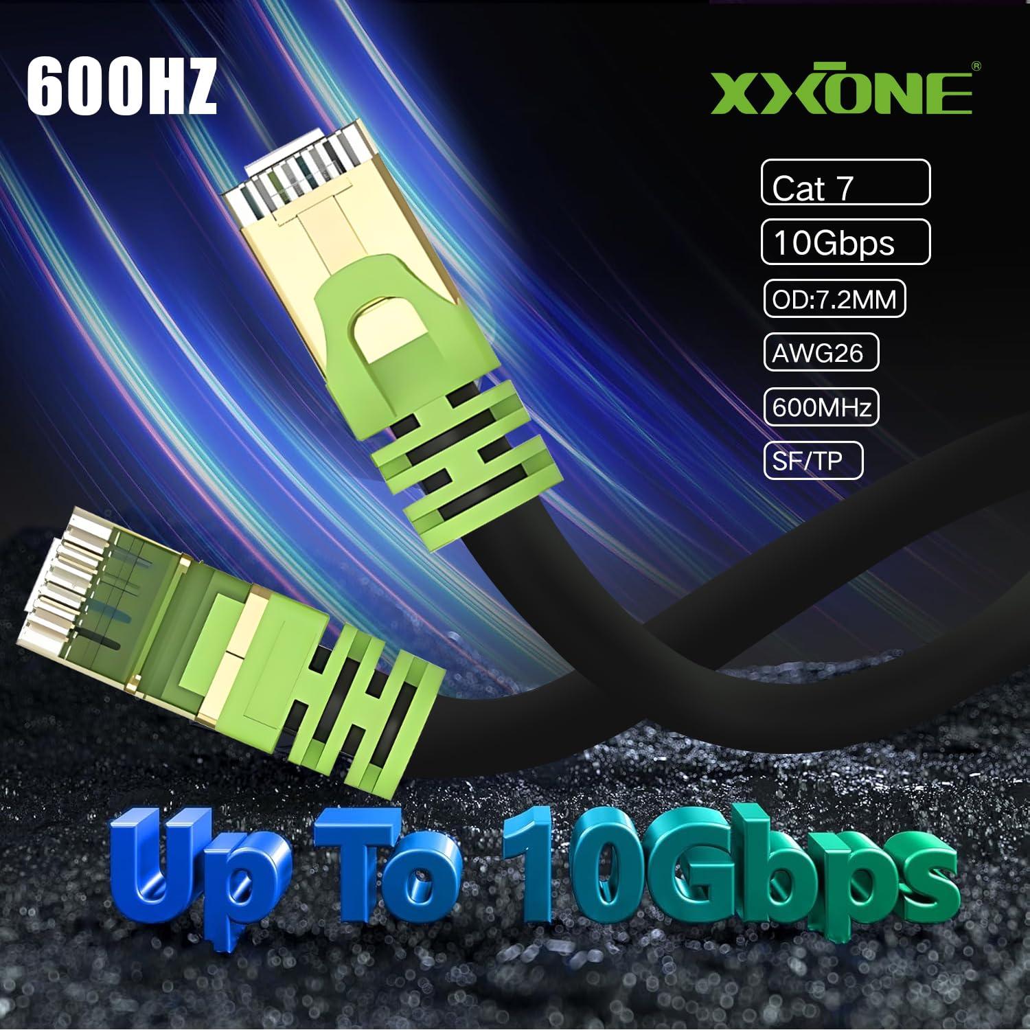 XXONE XXONE 300ft Cat 7 Ethernet Cable - 26AWG Heavy-Duty, 10Gbps Speed, 600MHz Bandwidth, SFTP Shielding, Waterproof & Direct Burial - Outdoor LAN Cable for High-Speed Networking (RJ45 Connector)