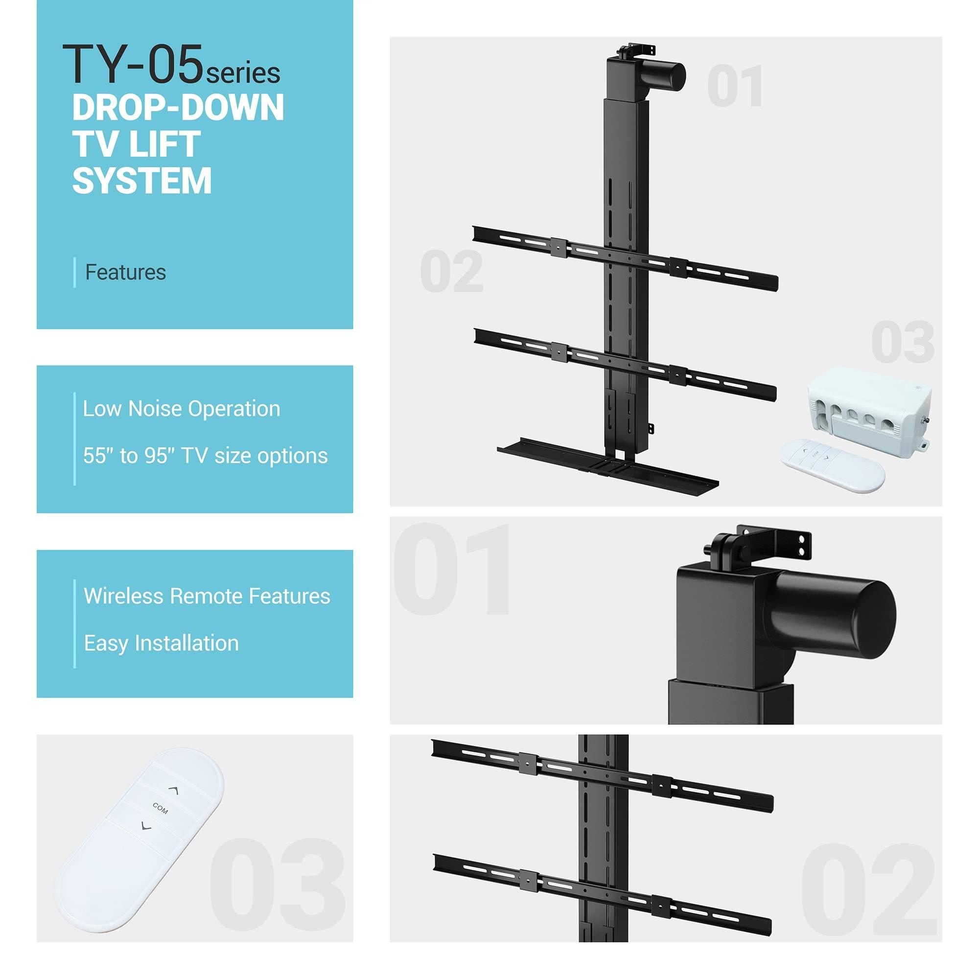 PROGRESSIVE AUTOMATIONS Hidden drop down TV lift, motorized TV ceiling Mount for Up to 95\" screens. Lift stroke 50\"