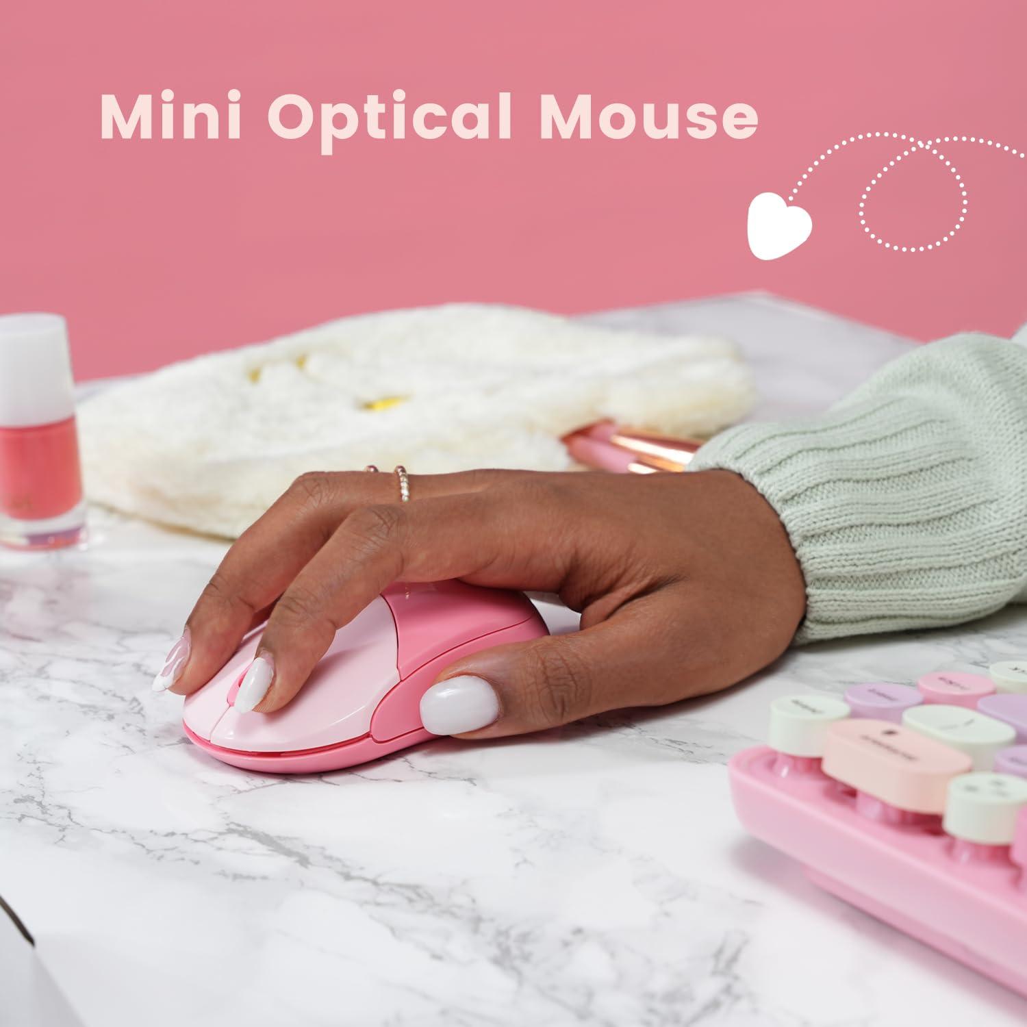 Perixx Perixx PERIDUO-802PK Bluetooth Mini Keyboard and Mouse Combo - Retro Round Key Caps - Pastel Pink - US English