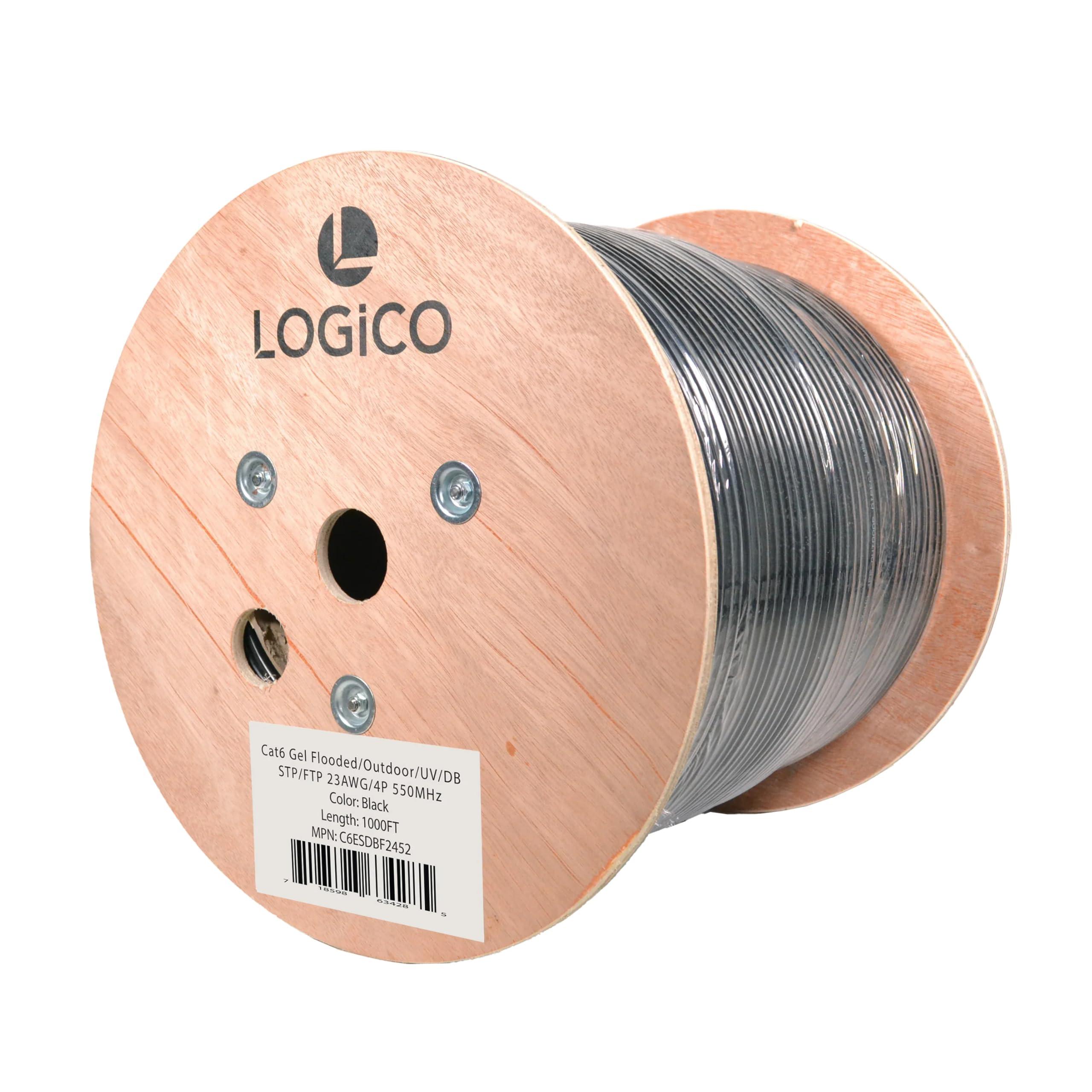 LOGICO LOGICO Cat6 Shielded Ethernet Cable Gel Bare Copper Direct Burial 550Mhz 1000ft 23AWG