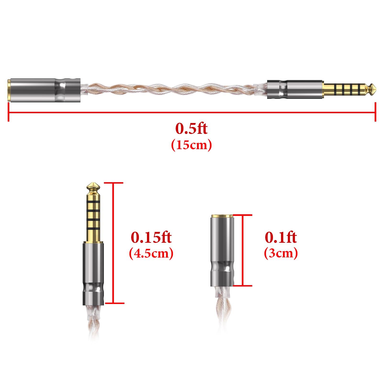 GEEKRIA Geekria 4.4MM Balanced Male to 3.5MM Balanced Female Headphones Plug Adapter, Copper and Silverplated Upgrade Conversion Audio Dongle Plug (0.5ft)