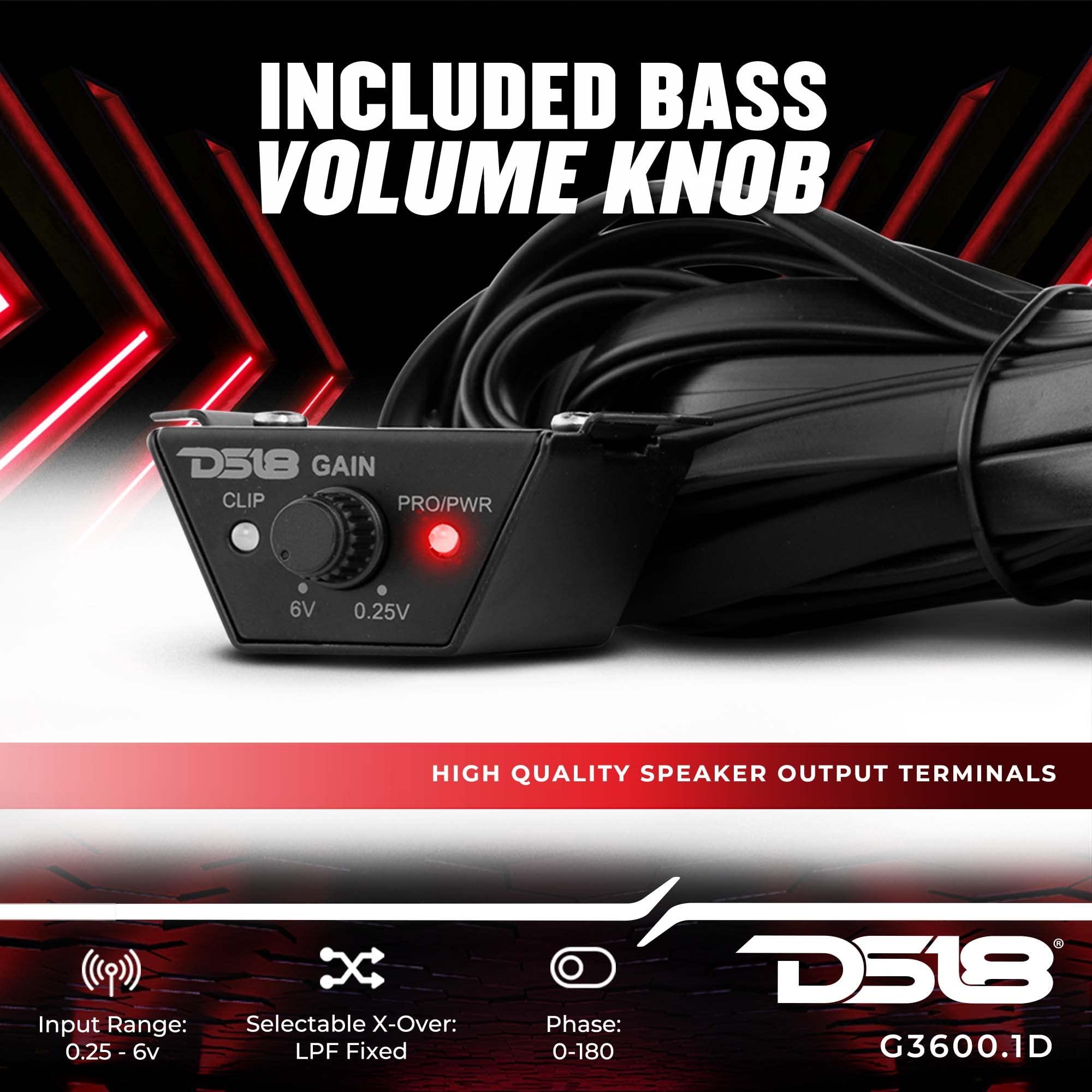 DS18 DS18 G3600.1D Car Audio Amplifier 1-Channel Class D Monoblock 3600 Watts - Remote BASS Knob Included - Compact Design Easy Installation - Extremely Powerful Amp for Vehicle Sound Systems (Renewed)