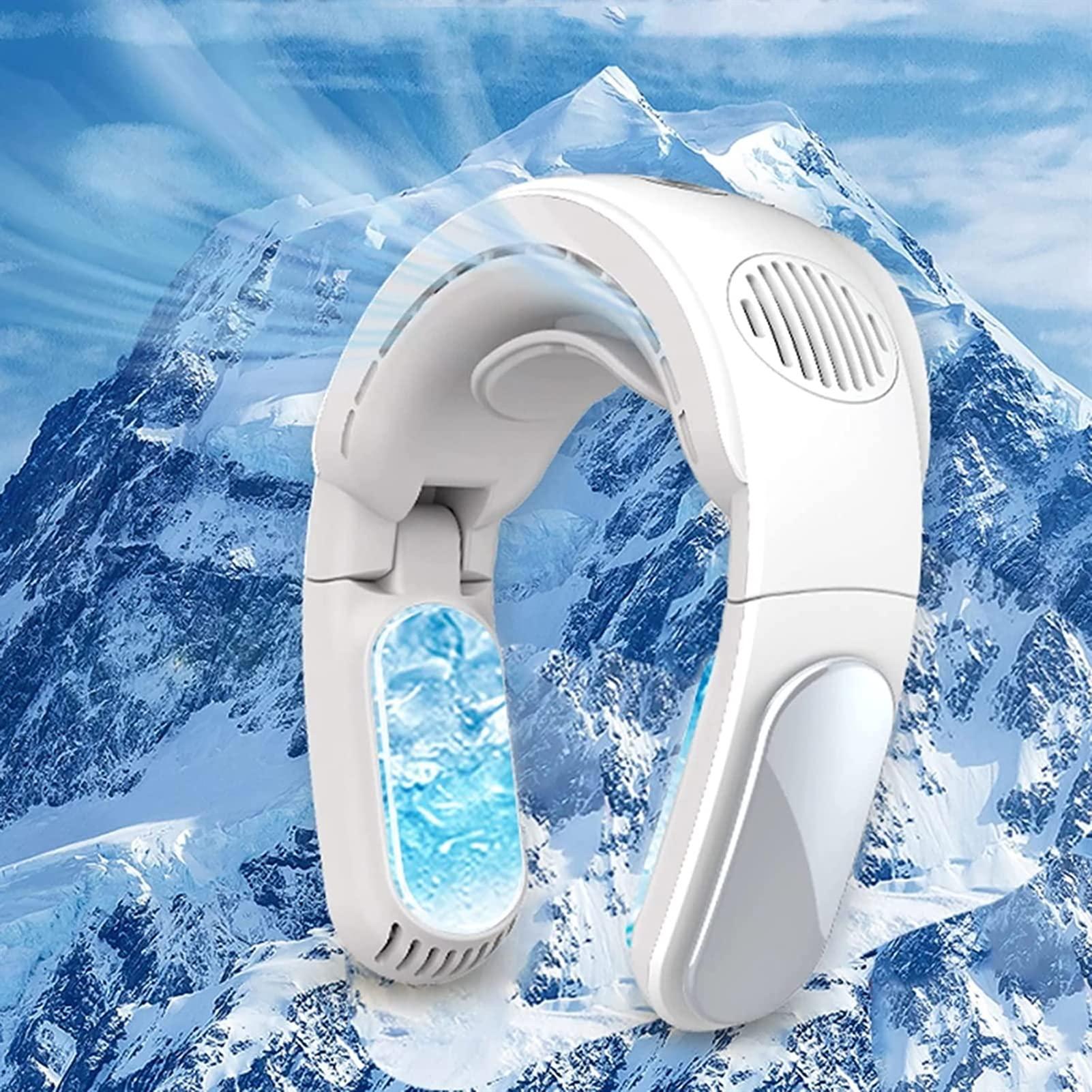 HFRUUWSEHJJKK Rechargeable Personal Fan for Neck, USB Wearable Fan for Outdoor, Home, Office, with Neck Brace and 2 Cooling Plate,White (White)